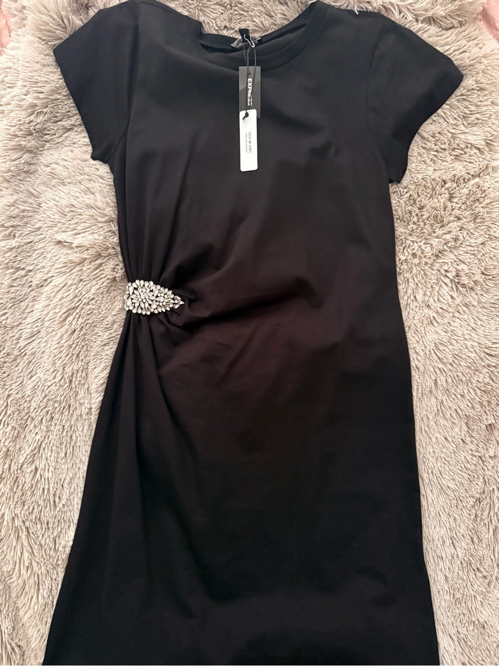 Express Black Mini Dress with Rhinestone Side Detail